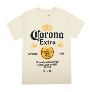 Corona Beer Unisex Short Sleeve Graphic Tee Beige Casual T-Shirt (Small)